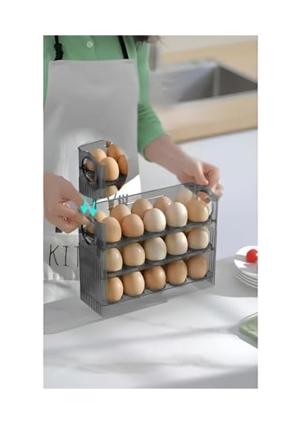 3 Katlı Yumurtalık Buzdolabı Organizeri Saklama Kabı 30 Bölmeli Raflı Yumurta Kutusu Düzenleyici (1, Antrasit)