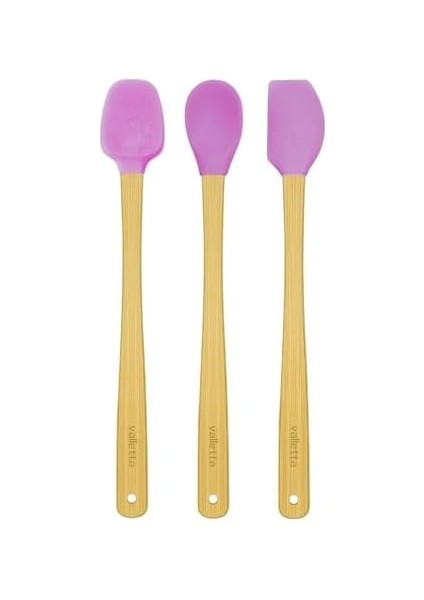 Indigo 3'lü Pembe Bambu Silikon Spatula Seti Uzun 26 cm