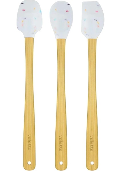 Indigo 3'lü Beyaz Renkli Noktalı Bambu Silikon Spatula Seti Uzun 26 cm VLT1518