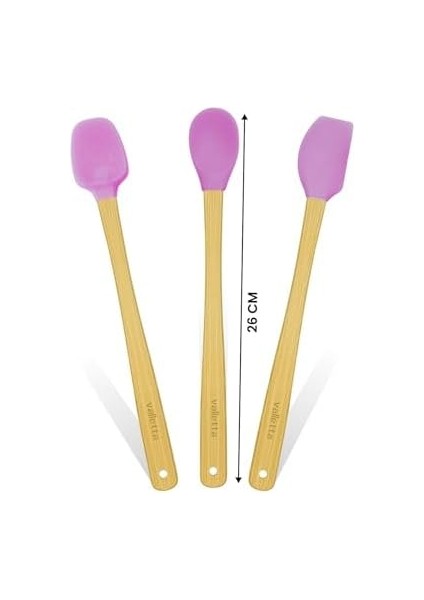Indigo 3'lü Pembe Bambu Silikon Spatula Seti Uzun 26 cm