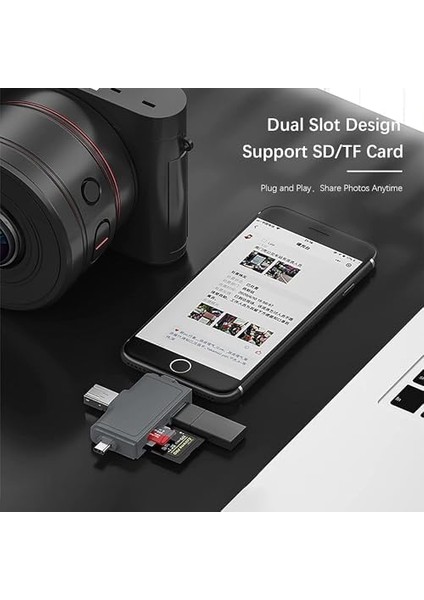 USB Ligtning iphone ile Uyumlu - iPad ile Uyumlu ve Type-C Girişli Kart Okuyucu Multi Otg USB C Adapter Sd Tf Micro Card Reader Micro USB Adapter Lighting Için Dönüştürücü ADS-368