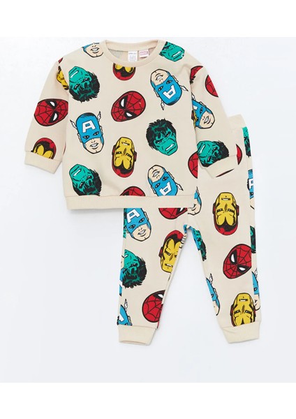 Kids Ekru Bisiklet Yaka Spider-Man Baskılı Erkek Bebek Eşofman Takım