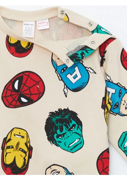 Kids Ekru Bisiklet Yaka Spider-Man Baskılı Erkek Bebek Eşofman Takım