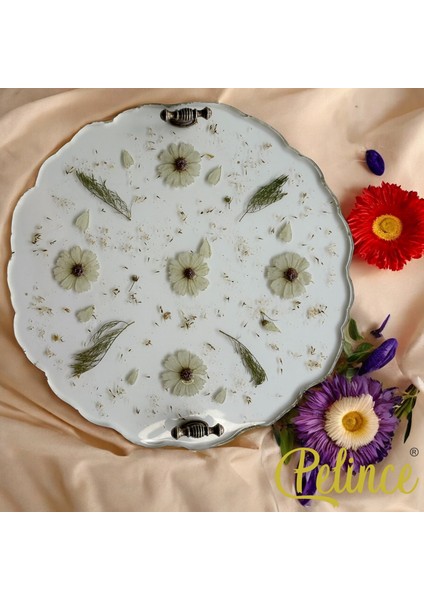 Epoksi Reçine Çiçekli Tepsi - Papatya - Çapı: 30 cm