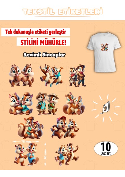 Ütü ile Yapışan Kıyafet Etiketi Sincaplar 10LU Set