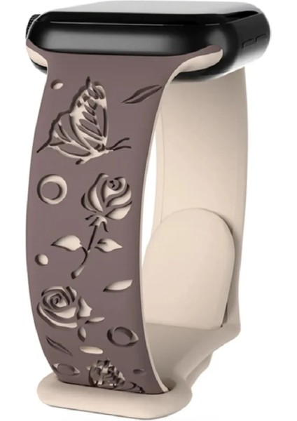 Apple Watch 4 5 6 7 8 9 10 Se 38 40 41MM Kelebek Gül Desenli Kordon Kayış Kaliteli Silikon Bileklik