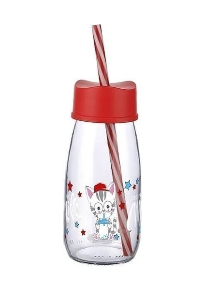 Pipetli Su ve Süt Şişesi Cam 250 ml - Kırmızı