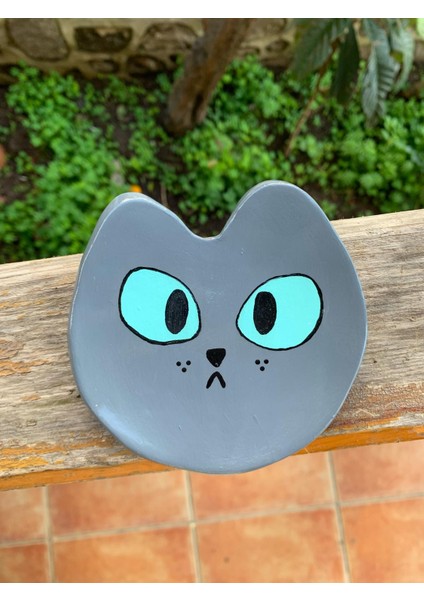 Kedi Figürlü El Yapımı Seramik Dekoratif Tabak