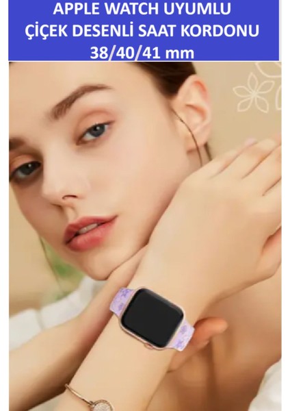 Apple Watch 4 5 6 7 8 9 10 Se 38 40 41MM Çift Çiçek Desenli Kordon Kayış Kaliteli Silikon Bileklik modelleri