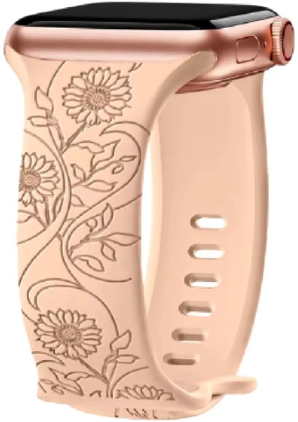 Apple Watch 4 5 6 7 8 9 10 Se 38 40 41MM Ayçiçeği Desenli Kordon Kayış Kaliteli Silikon Bileklik