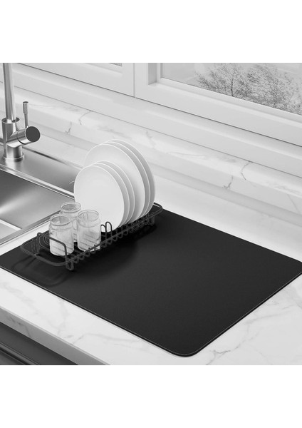 100 cm x 40 cm Bulaşık Kurutma Örtüsü Siyah Tezgah Üstü Bulaşık Matı Bulaşıklık modelleri