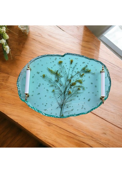 Epoksi Reçine Tepsi - Kurutulmuş Sarı Çiçekler - En: 24 cm Boy: 34 cm