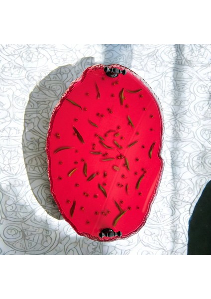 Epoksi Reçine Tepsi - Ateş Dikeni Çalısı Kırmızı - En: 24 cm Boy: 34 cm