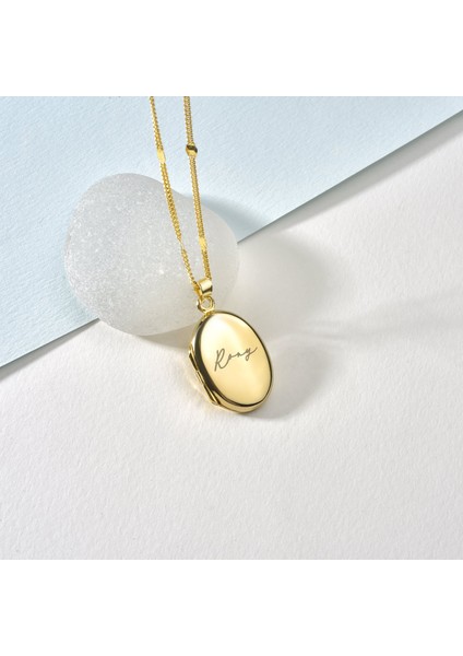 925 Ayar Altın Mikron Kaplama Oval Madolyon Kolye - CN00425 fiyatları