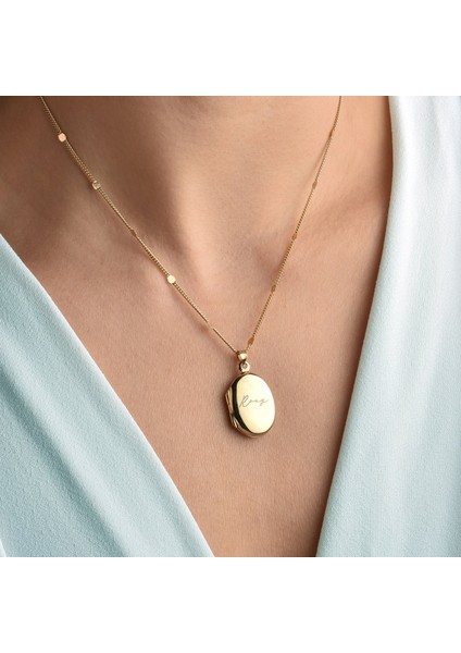 925 Ayar Altın Mikron Kaplama Oval Madolyon Kolye - CN00425 fırsatları