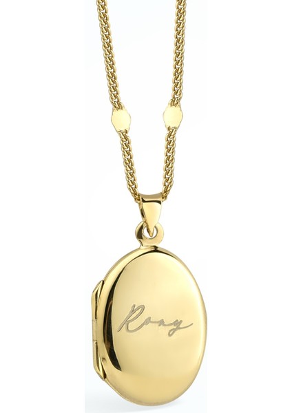 925 Ayar Altın Mikron Kaplama Oval Madolyon Kolye - CN00425