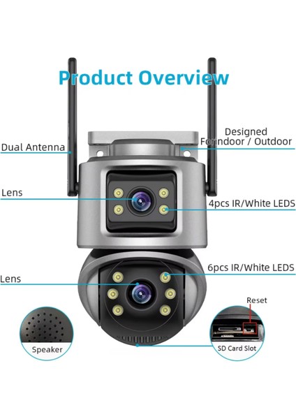 CMR61 8mp Wifi Ptz Dış Mekan Kamera 4K Çift Lens Iki Yönlü Ses Video Gözetim indirimleri