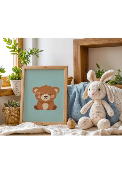 Bebek ve Çocuk Odası Sevimli Ayıcıklar Ahşap Çerçeveli 3'lü Tablo Seti