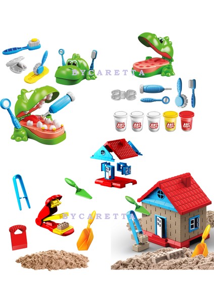 Dinozor Dişçi Art Craft Oyun Hamuru + Art Craft Oyun Kumu Ev Yapım Seti Eğitici Zeka Geliştirici Set