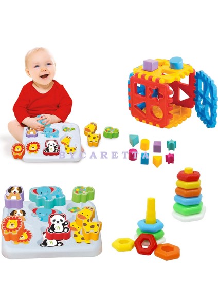 Sevimli Hayvanlar Bultak Kuleli Halkalar Puzzle Bultak Küp Eğitici Zeka Geliştirici Set