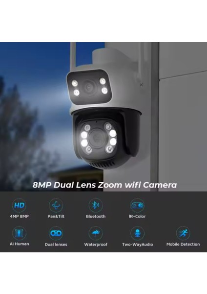 CMKR63 4K 8mp Ptz Wifi Kamera Çift Lensli Dış Mekan Ip Kamerası Insan Algılama Aı Izleme