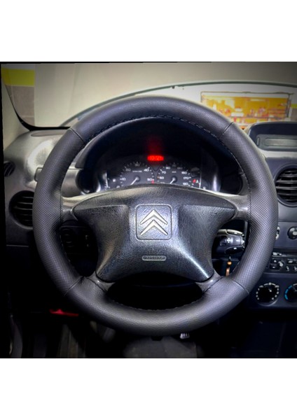 Dikişli Direksiyon Kılıfı Ithal Siyah Deri Noktalı Deri Siyah Dikişli Citroen Berlingo Için