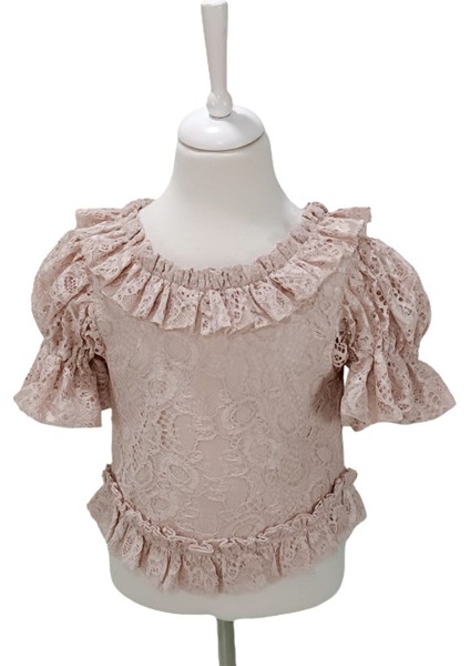 Özel Günler Için Pudra Dantelli Kız Çocuk Abiye Bluz