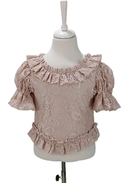 Özel Günler Için Pudra Dantelli Kız Çocuk Abiye Bluz fırsatları