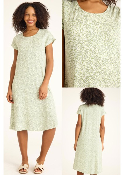 Dökümlü Rahat Kalıp Günlük Penye Kumaş Elbise