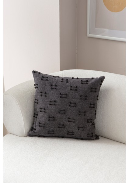 Home Tekli Dekoratif Puantiye Keten Kumaşlı Kırlent Kılıfı 43X43 Siyah