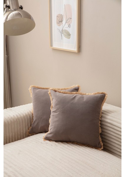 Home Gri Rengi Saçaklı Tek Renk 43X43 Kırlent Kılıfı