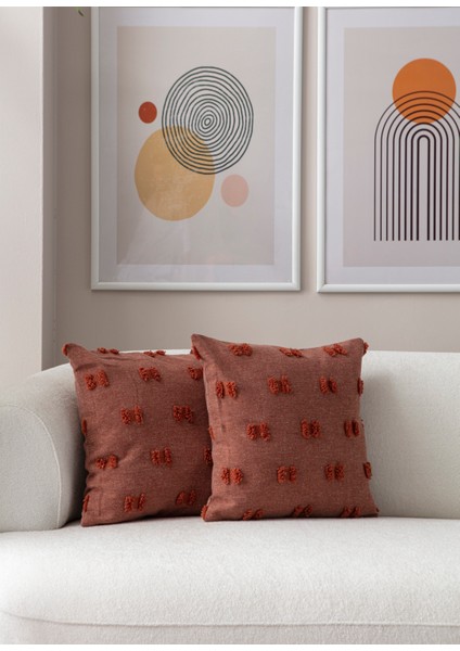 Home Ikili Dekoratif Puantiye Keten Kumaşlı Kırlent Kılıfı 43X43 Kiremit