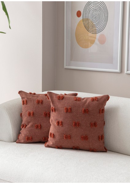 Home Ikili Dekoratif Puantiye Keten Kumaşlı Kırlent Kılıfı 43X43 Kiremit fiyatları