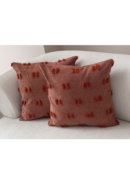 Home Ikili Dekoratif Puantiye Keten Kumaşlı Kırlent Kılıfı 43X43 Kiremit modelleri
