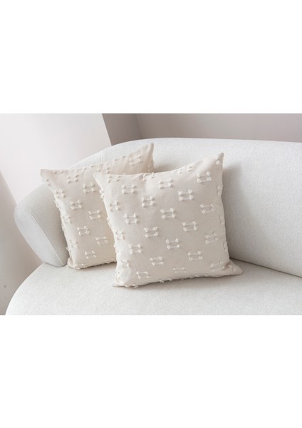 Home Ikili Dekoratif Puantiye Keten Kumaşlı Kırlent Kılıfı 43X43 Krem modelleri