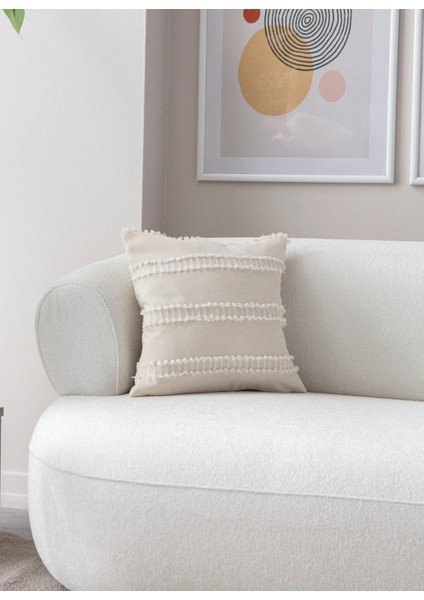 Home Tekli Dekoratif Puantiye Keten Kumaşlı Kırlent Kılıfı 43X43 Krem