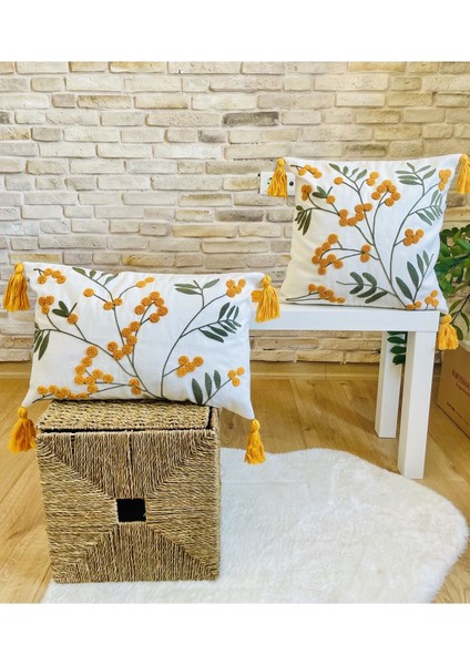 Home Home Design Ikili Kombin Punch Işlemeli Kırlent Kılıfı (Panç)