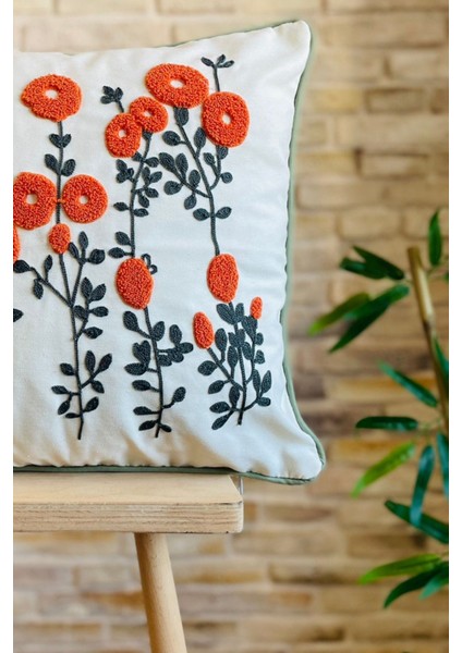 Home Punch Işlemeli Tekli Dekoratif Papatya Desen Kırlent Kılıfı (Panç) modelleri