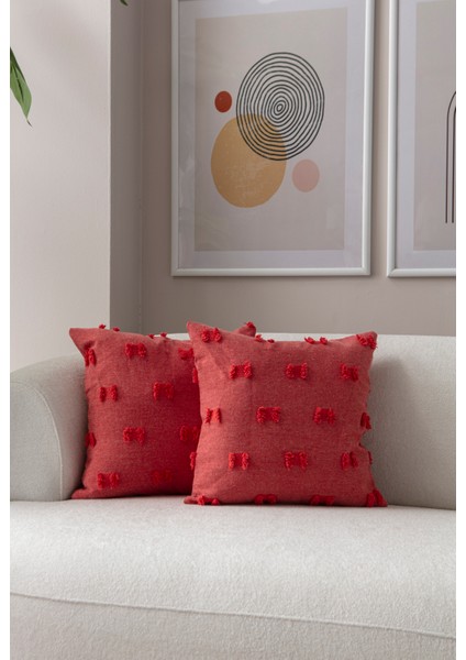 Home Ikili Dekoratif Puantiye Keten Kumaşlı Kırlent Kılıfı 43X43 Pembe