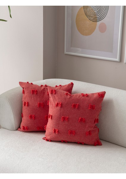 Home Ikili Dekoratif Puantiye Keten Kumaşlı Kırlent Kılıfı 43X43 Pembe modelleri