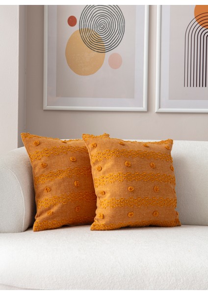Home Ikili Dekoratif Puantiye Keten Kumaşlı Kırlent Kılıfı 43X43 Hardal