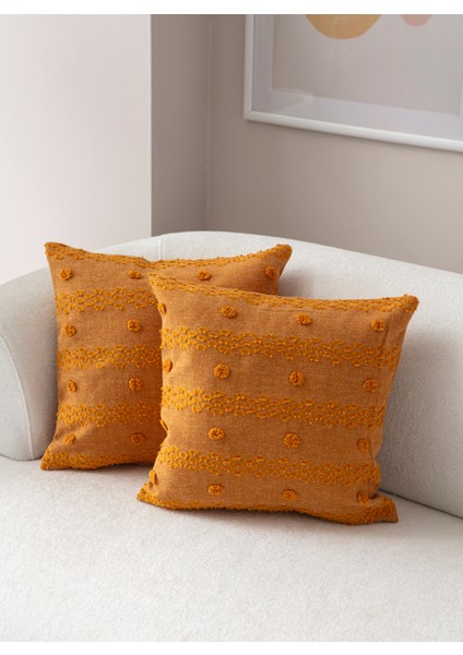 Home Ikili Dekoratif Puantiye Keten Kumaşlı Kırlent Kılıfı 43X43 Hardal fiyatları