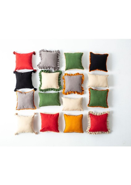 Home Gri Rengi Saçaklı Tek Renk 43X43 Kırlent Kılıfı modelleri