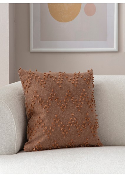 Home Tekli Dekoratif Puantiye Keten Kumaşlı Kırlent Kılıfı 43X43 Kahverengi