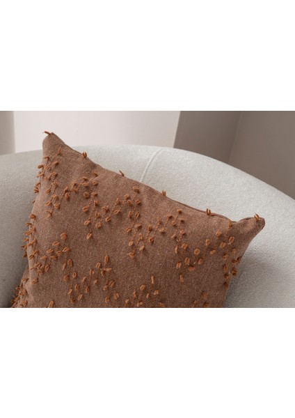 Home Tekli Dekoratif Puantiye Keten Kumaşlı Kırlent Kılıfı 43X43 Kahverengi modelleri