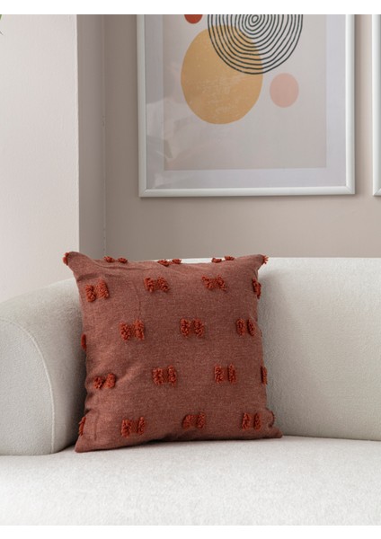 Home Tekli Dekoratif Puantiye Keten Kumaşlı Kırlent Kılıfı 43X43 Kiremit