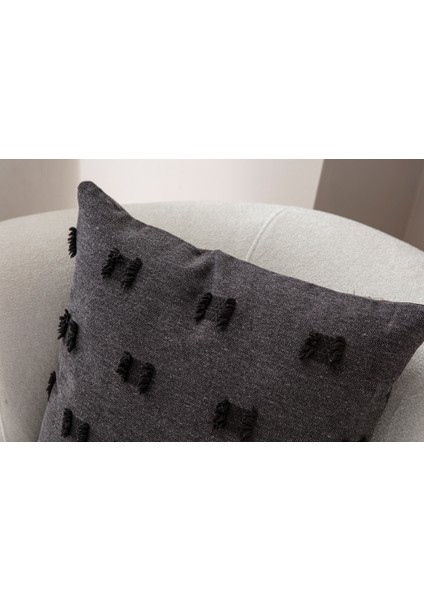 Home Tekli Dekoratif Puantiye Keten Kumaşlı Kırlent Kılıfı 43X43 Siyah fiyatları