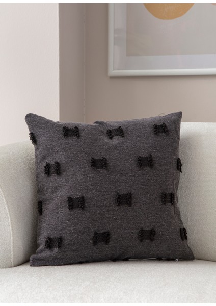 Home Tekli Dekoratif Puantiye Keten Kumaşlı Kırlent Kılıfı 43X43 Siyah modelleri