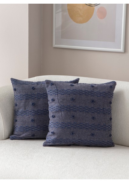 Home Ikili Dekoratif Puantiye Keten Kumaşlı Kırlent Kılıfı 43X43 Lacivert