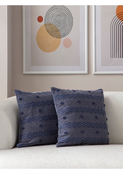 Home Ikili Dekoratif Puantiye Keten Kumaşlı Kırlent Kılıfı 43X43 Lacivert fiyatları